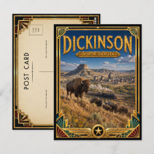 Dickinson North Dakota Vintage Art Deco Goldene Är Postkarte