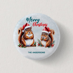 dickliches Eichhörnchen Santa Hut Frohe Weihnachte Button