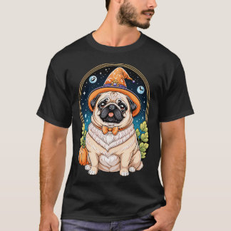 "Dickliches Mops-Hund in Hexenhut Halloween-Kunsts T-Shirt