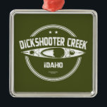 Dickshooter Creek Idaho Kayaking Ornament Aus Metall<br><div class="desc">Die Dickshooter-Creek beginnt westlich von Dickshooter, Idaho, und fließt nach Süden und schneidet eine schmale, tiefe Schlucht durch die hügelige Plateau-Landschaft, bis sie sich in Deep Creek einfügt. Das Wasser des Dickshooters fließt bis zum Spätherbst bis in den Frühsommer und verlasse sich hinter nur abgeschiedenen Becken im Schottergeflecht. Diese Schlucht...</div>