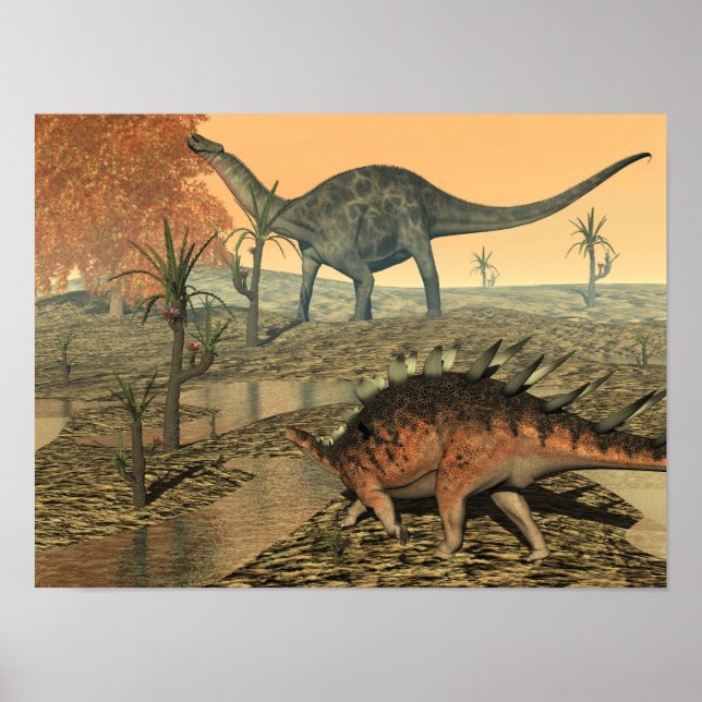 Dicraeosaurus and kentrosaurus dinosaurs poster (Vorne)
