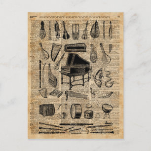 Dictionary Art Vintag Music Instruments Postkarte