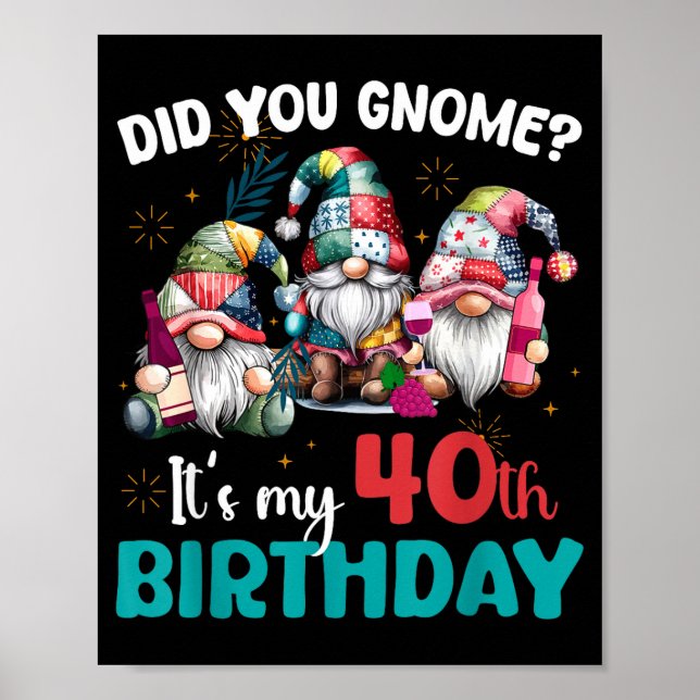 Did You Gnome Its My 40th Birthday 40 Year Old Gno Poster (Vorne)
