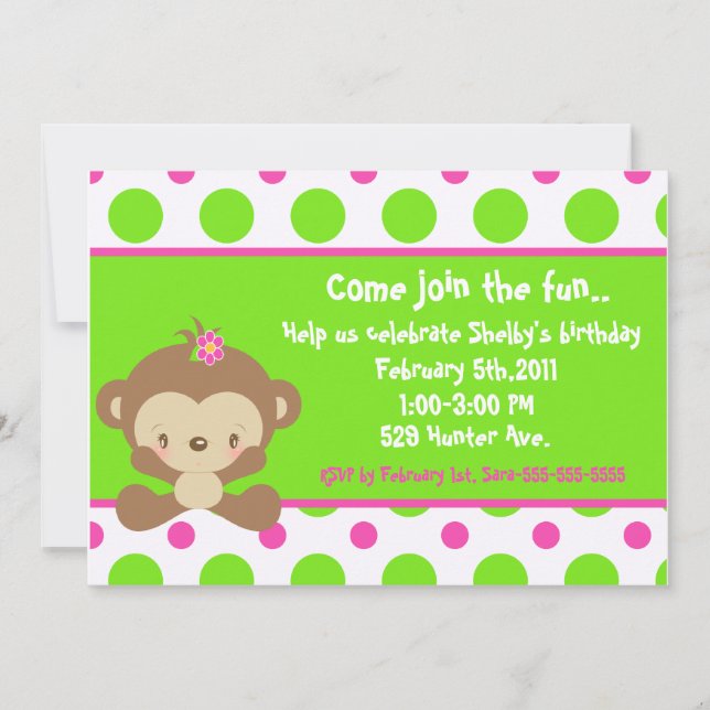 Diddles Monkey Girl 12x18 Geburtstag Einladung (Vorderseite)