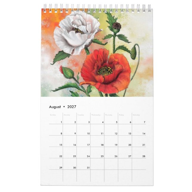 Die 12 schönsten Blume Malerei Migned Kalender (Aug 2027)