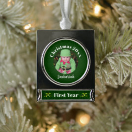 Die 1. weihnachtliche grüne Imitate des Babys mit  Banner-Ornament Silber