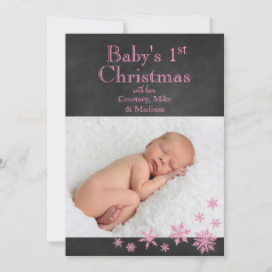 Die 1. Weihnachtskarte des Babys in Rosa Feiertagskarte