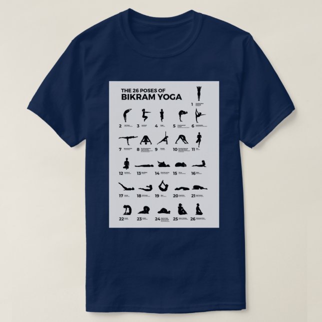 Die 26 Posen Bikram-Yoga T-Shirt (Design vorne)