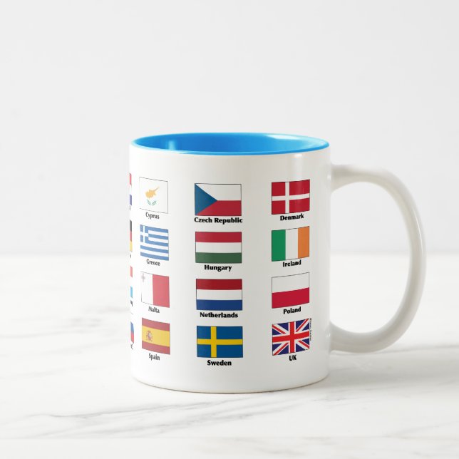 Die 28 Staatsflaggen EU-Länder Zweifarbige Tasse (Rechts)