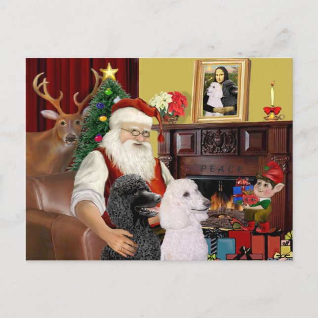Die 2 Standardpoodles des Weihnachtsmanns Feiertagspostkarte (Vorderseite)