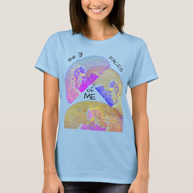 "Die 3 Gesichter von ME" in Magenta Blue Gold T-Shirt (Vorderseite)