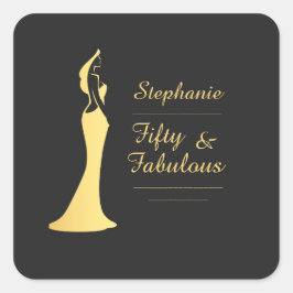 Die 50. Modern Gold Cocktail Dress Birthday Quadratischer Aufkleber