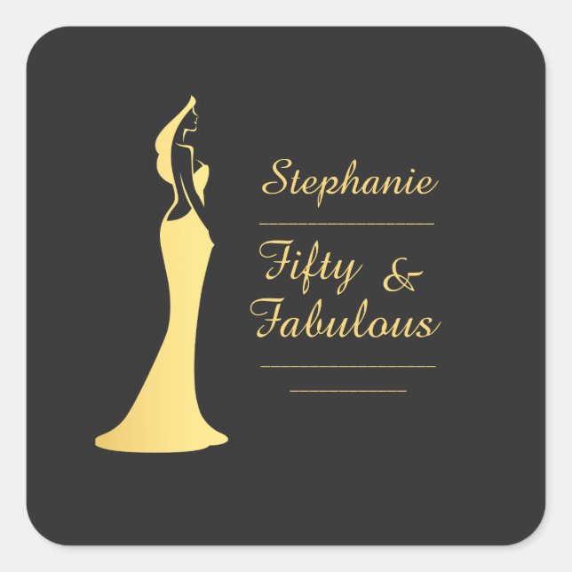 Die 50. Modern Gold Cocktail Dress Birthday Quadratischer Aufkleber (Vorderseite)