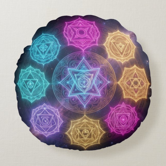 Die 7 Chakren´6 Rundes Kissen (Vorderseite)