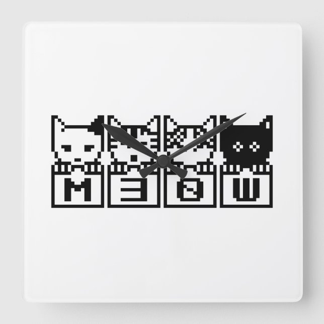 DIE 8-BIT-KATZEN M30 W QUADRATISCHE WANDUHR (Vorderseite)