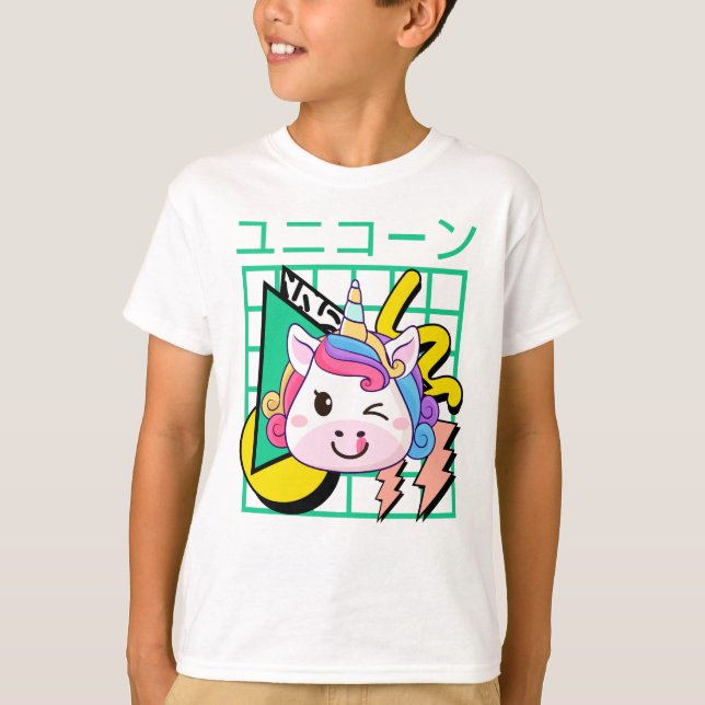 Die 90er Jahre Kawaii Unicorn T-Shirt (Vorderseite)