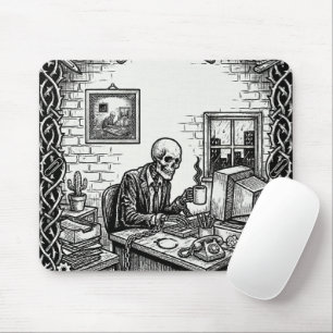 Die 9-to-5-Tarotkarte   Lustiges Skelett im Büro  Mousepad