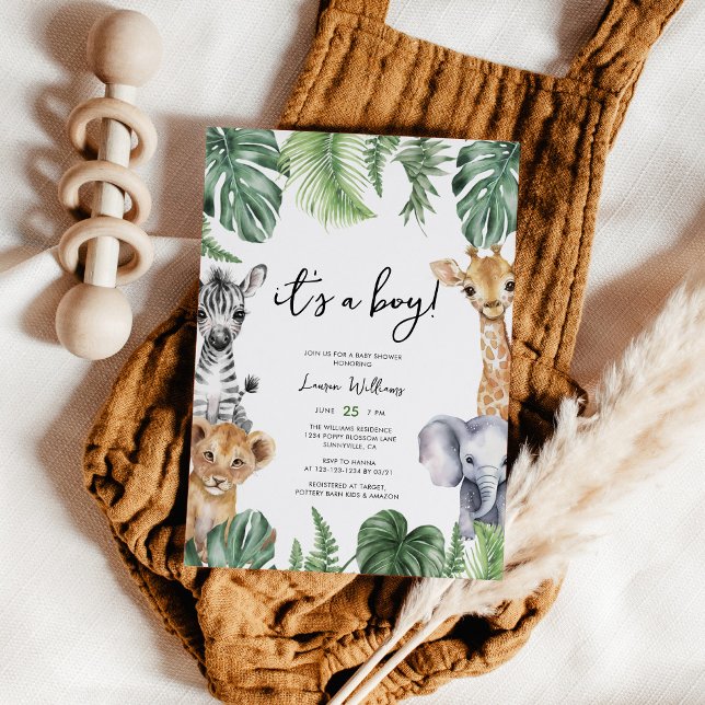 Die A Boy Tropical Jungle Safari Babydusche Einladung (Von Creator hochgeladen)