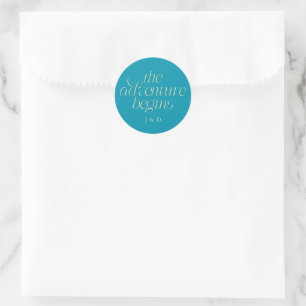Die Abenteuer Beginnen Hochzeit Aqua Blau Runder Aufkleber