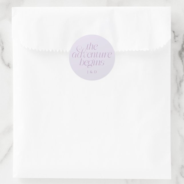 Die Abenteuer Beginnen Hochzeit Flieder Runder Aufkleber (Tasche)