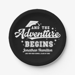 Die Abenteuer beginnen Schwarze Abschlussfeier Pappteller