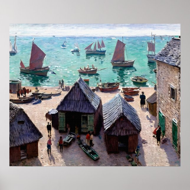 Die Abfahrt der Boote, Étretat Poster (Vorne)