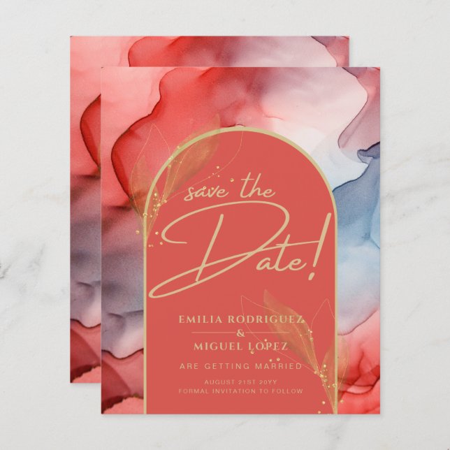 Die Abstrakte Orange Red Gold Navy Save the Date (Vorne/Hinten)