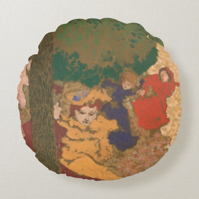 Die allgemeinen Gärten: Junge Mädchen-Spielen Rundes Kissen (Vorderseite)