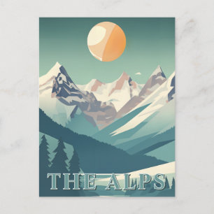 Die Alpen Vintage Geometrische Europäische Skiberg Postkarte