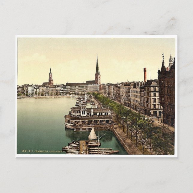 Die Alster-Kathedrale, Junfernsteig, Hamburg, Deut Postkarte (Vorderseite)