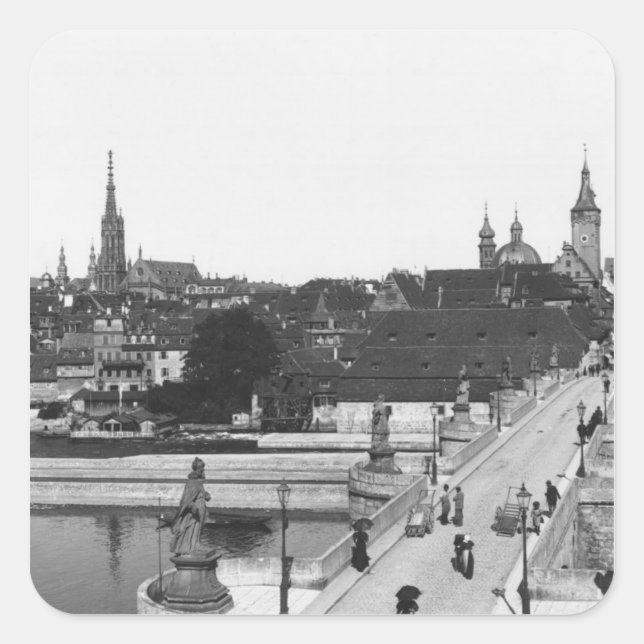 Die alte Brücke über den Main Quadratischer Aufkleber (Vorderseite)