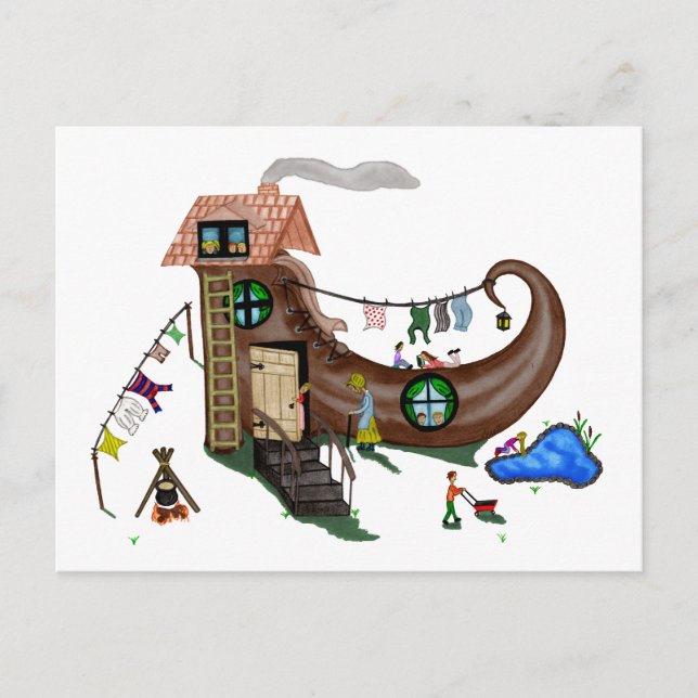 Die alte Frau im Schuh Postkarte (Vorderseite)