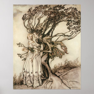 Die alte Frau im Wald von Arthur Rackham Poster