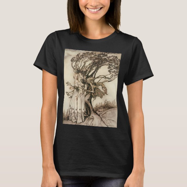 Die alte Frau im Wald von Arthur Rackham T-Shirt (Vorderseite)