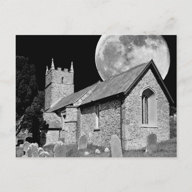 Die alte Kirche und der Mond Postkarte (Vorderseite)