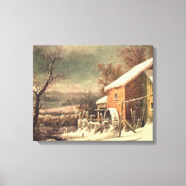 Die alte Mühle im Winter Currier & Ives Leinwand d (Vorderseite)