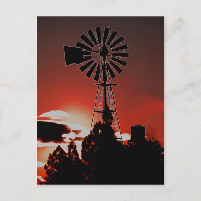 Die alte Windmühle bei Sonnenuntergang Postkarte (Vorderseite)