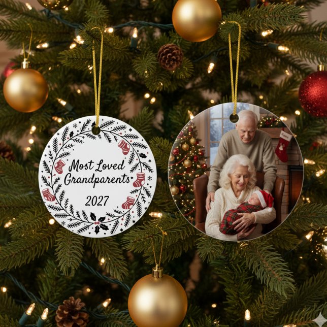 Die am meisten geliebten Großeltern Weihnachts-Run Keramik Ornament (Grandparents Holiday Photo Christmas ornament)