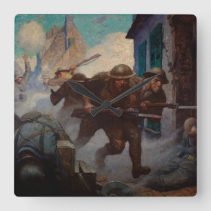Die Amerikaner im Chateau-Thierry von N. C. Wyeth Quadratische Wanduhr