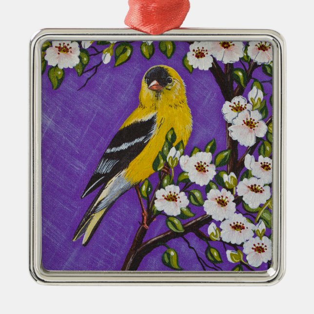 Die amerikanische Goldfinch Silbernes Ornament (Vorne)