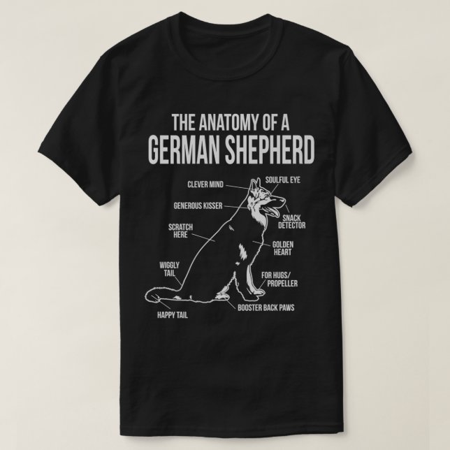 Die Anatomie einer deutschen Schafhundepflanze T-Shirt (Design vorne)