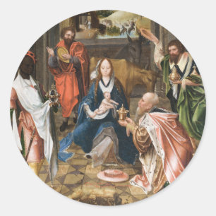 Die Anbetung der Magier- Jesus Feiertag Runder Aufkleber