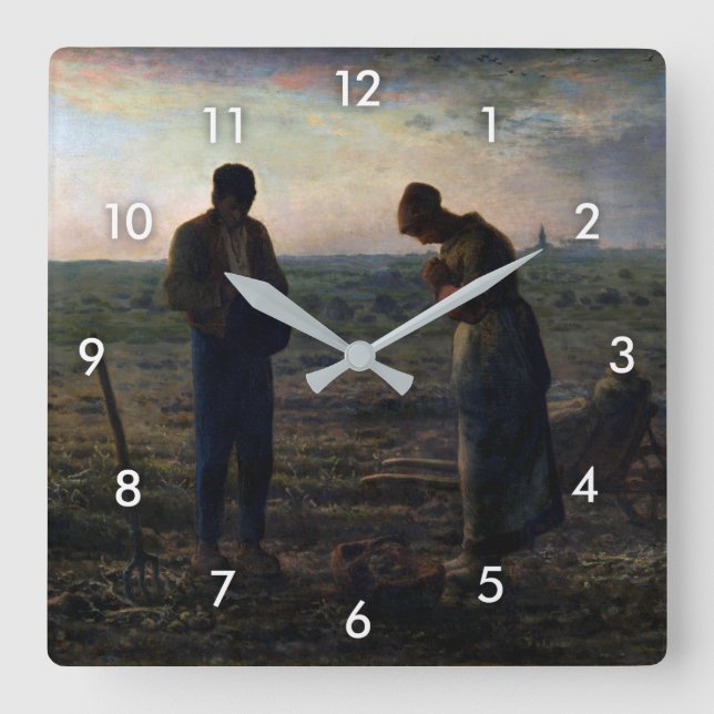 Die Angelus, Jean-Francois Millet Quadratische Wanduhr (Vorderseite)