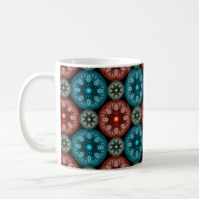 Die angenehme, farbenfrohe Dekoration Kaffeetasse (Links)