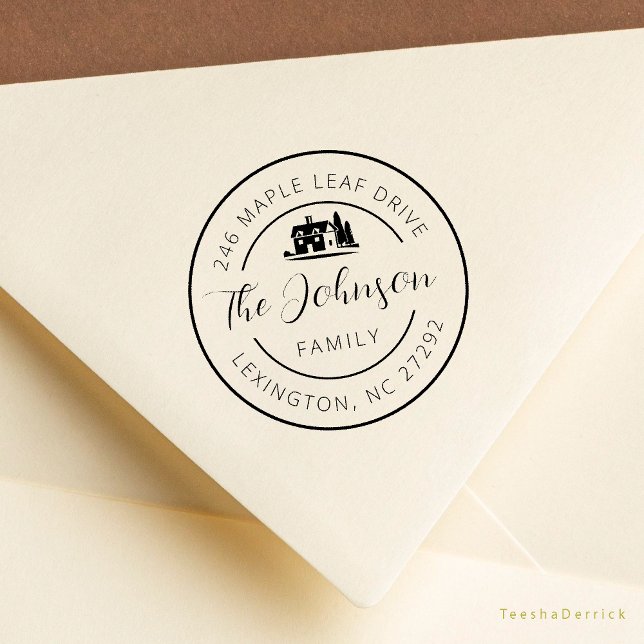 Die Ankündigung der neuen Hausantrittsrede Gummistempel (Our New House Address Announcement Modern Rustic Round Rubber Stamp)