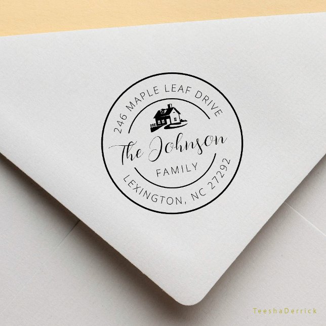 Die Ankündigung der neuen Hausantrittsrede Gummistempel (Our New House Address Announcement Modern Rustic Round Rubber Stamp)