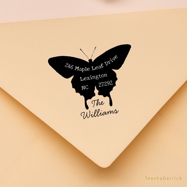 Die Ankündigung der Niedlichen Rücksendeadresse im Gummistempel (Our New House Announcement Cute Butterfly shape or Wedding RSVP Return Address Rubber Stamp)
