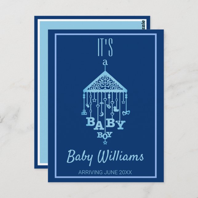 Die Ankündigung einer Baby Boy Blue Schwangerschaf Postkarte (Vorne/Hinten)