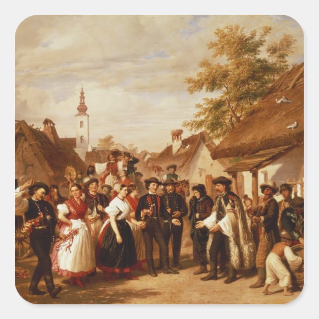 Die Ankunft der Braut, 1856 Quadratischer Aufkleber (Vorderseite)