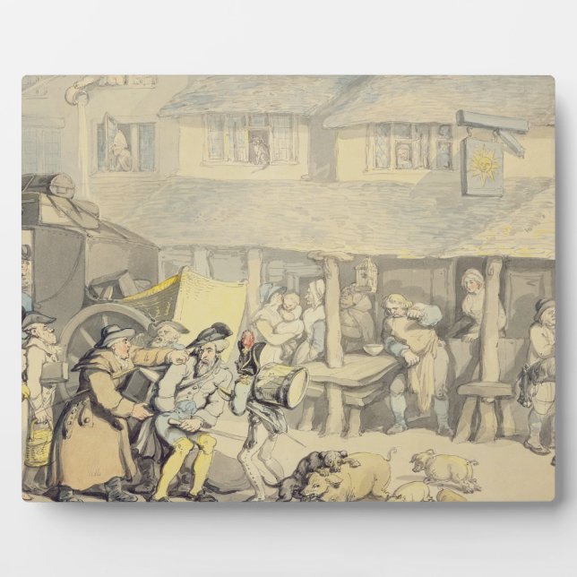 Die Ankunft der Bühne Coach am Sun Inn, Bod Fotoplatte (Vorderseite)